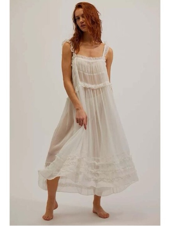 Free People Dresses & Skirts - Intimately Free People Moon Phase Midi Slip Dress Ruffle Swingy Sheer S 277712
